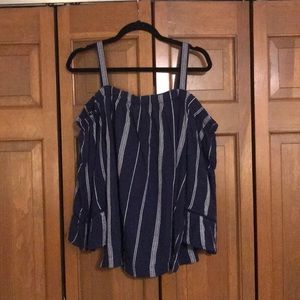 Cold Shoulder Long Sleeve Navy Blouse